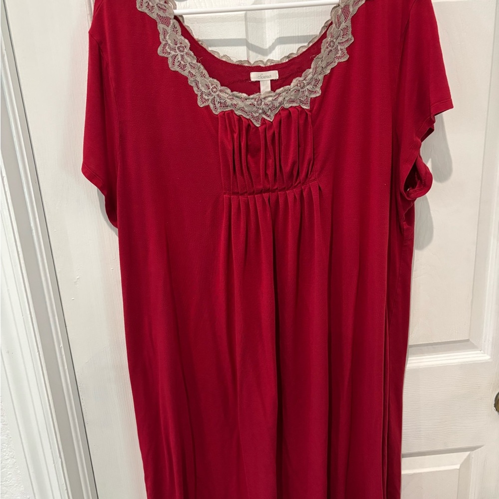 Soma Red Nightgown with Lace Trim